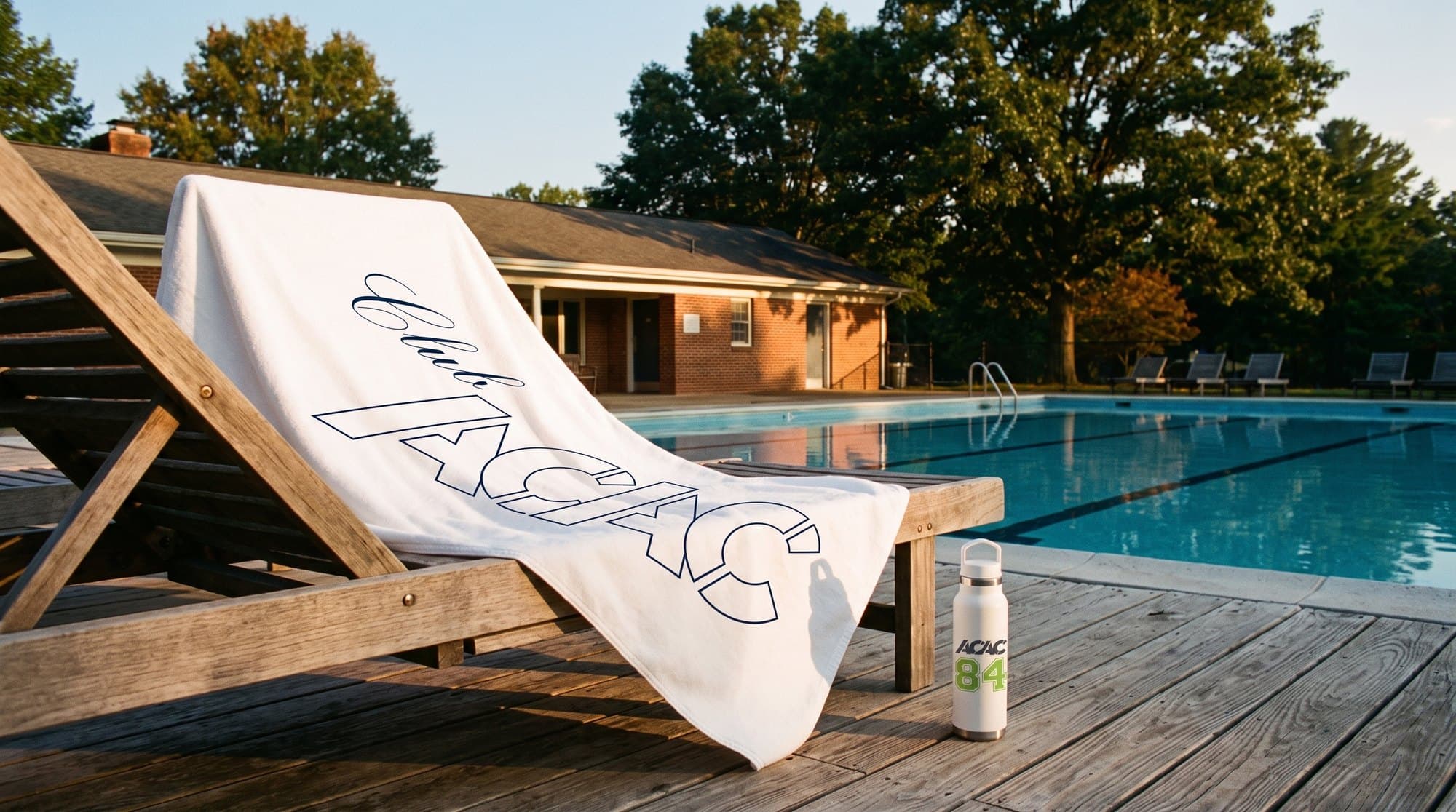 The Club acac towel and 84 bottle at the club pool